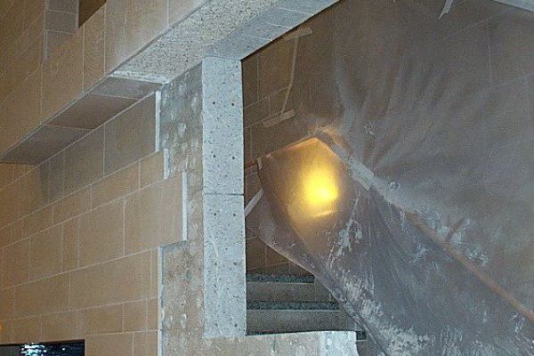 Site of Bronze Bust installation with the cut wall with panels removed.