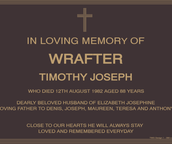 Bronze Plaque with Single Inscription Helvetica lettering Up to 8 lines including Plain or RC Cross  380 x 280 mm 
