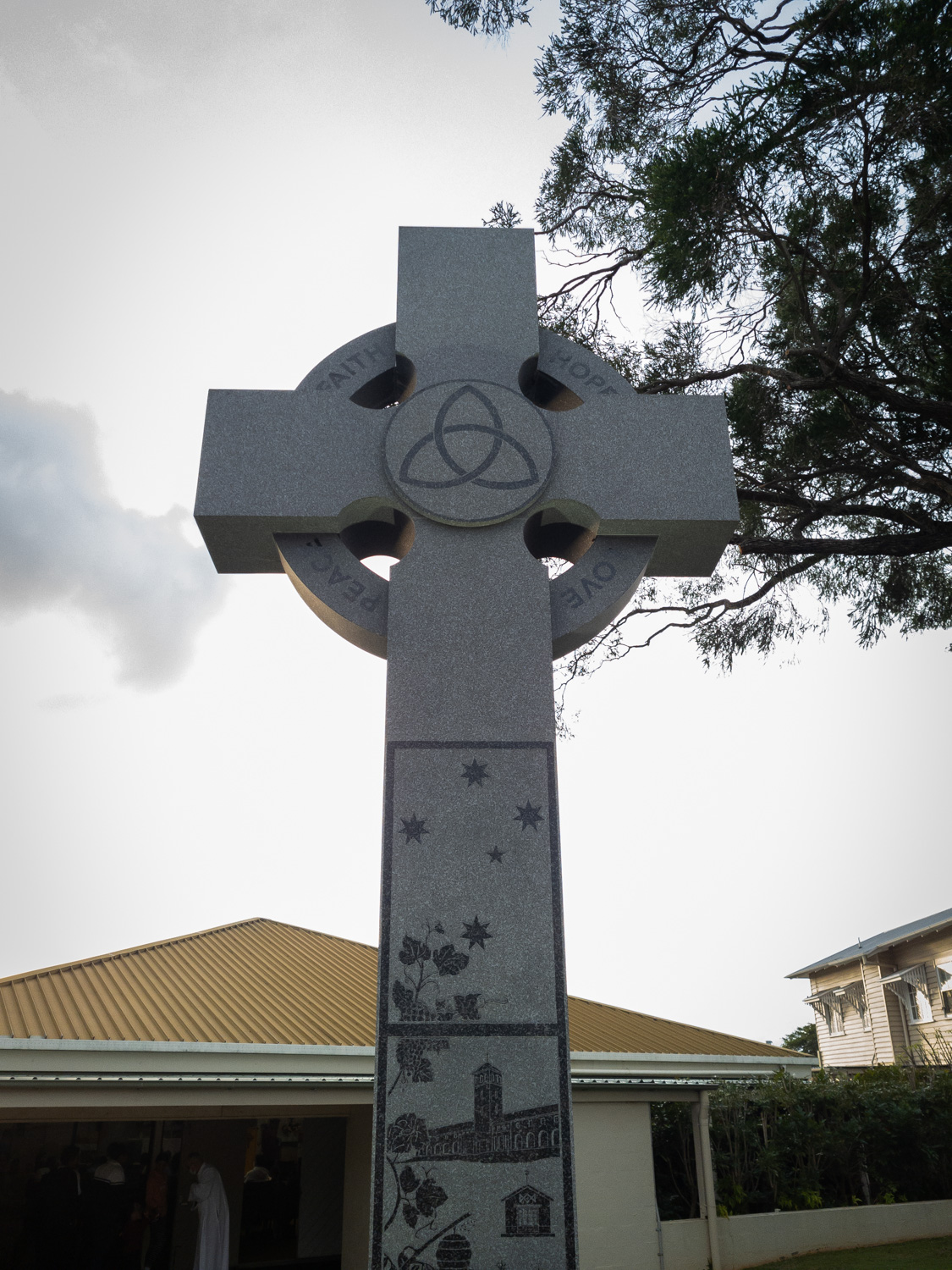 The Banyo Cross was created by T. Wrafter & Sons Stonemasons for the parishioners of the Holy Trinity Catholic Church at Banyo.